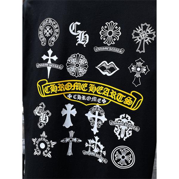半袖Tシャツ Chrome Hearts クロムハーツ コピー フロントイエローリボンロゴ バック総柄グラフィック クルーネック