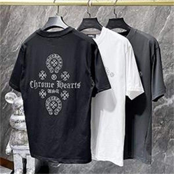 ホワイト 半袖Tシャツ Chrome Hearts クロムハーツ コピー 胸元サークルロゴ クルーネック シンプルカジュアル