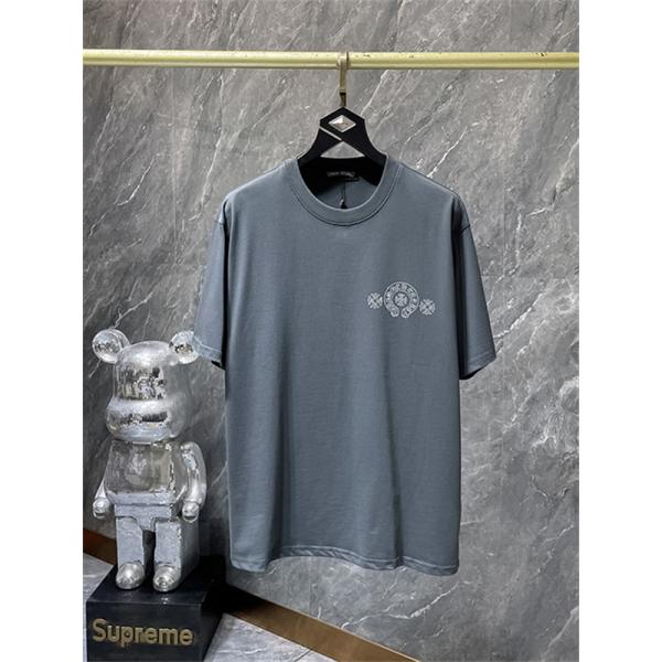 ホワイト 半袖Tシャツ Chrome Hearts クロムハーツ コピー 胸元サークルロゴ クルーネック シンプルカジュアル