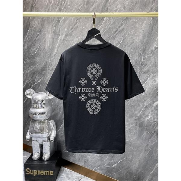 ホワイト 半袖Tシャツ Chrome Hearts クロムハーツ コピー 胸元サークルロゴ クルーネック シンプルカジュアル
