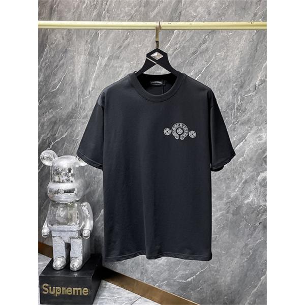 ホワイト 半袖Tシャツ Chrome Hearts クロムハーツ コピー 胸元サークルロゴ クルーネック シンプルカジュアル