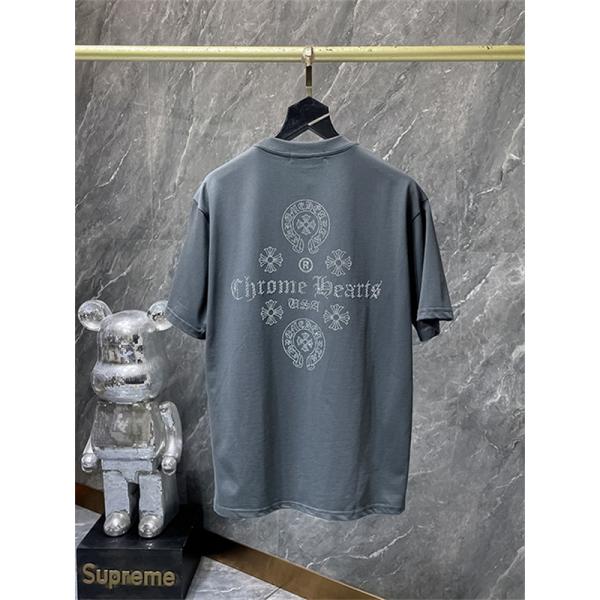 ホワイト 半袖Tシャツ Chrome Hearts クロムハーツ コピー 胸元サークルロゴ クルーネック シンプルカジュアル