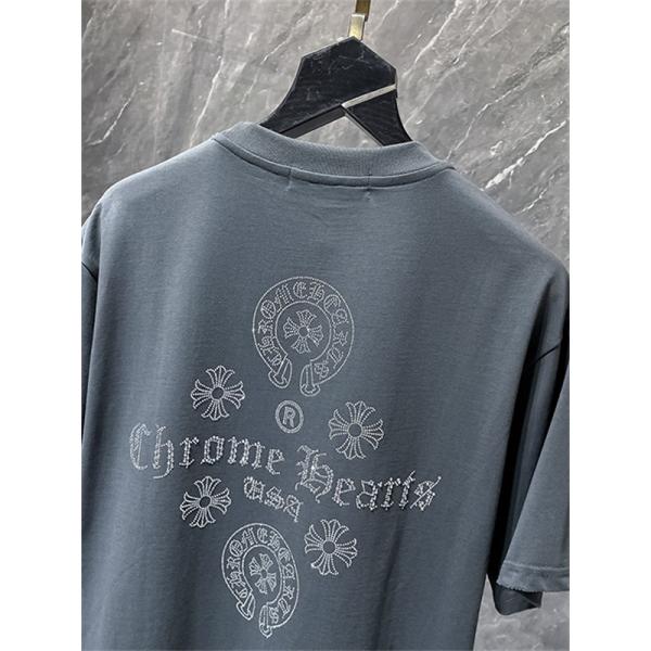 ホワイト 半袖Tシャツ Chrome Hearts クロムハーツ コピー 胸元サークルロゴ クルーネック シンプルカジュアル