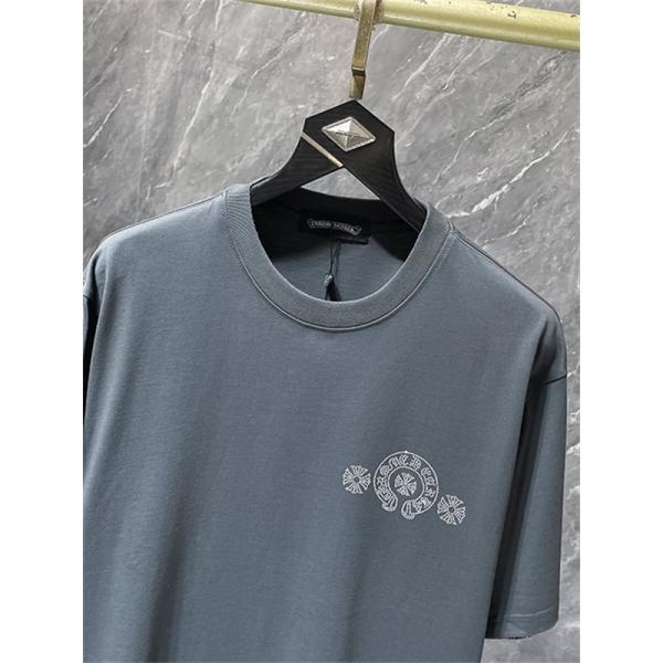 ホワイト 半袖Tシャツ Chrome Hearts クロムハーツ コピー 胸元サークルロゴ クルーネック シンプルカジュアル