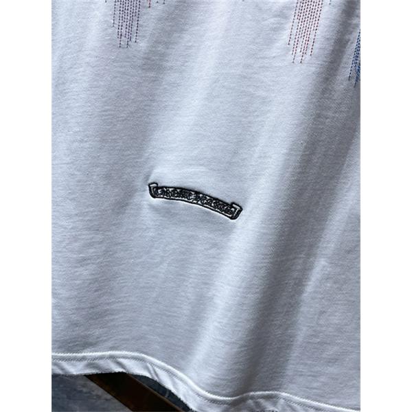 ホワイト 半袖Tシャツ Chrome Hearts クロムハーツ コピー マルチカラークロスロゴ バックデザイン 丸首 リラックスフィット ブラック