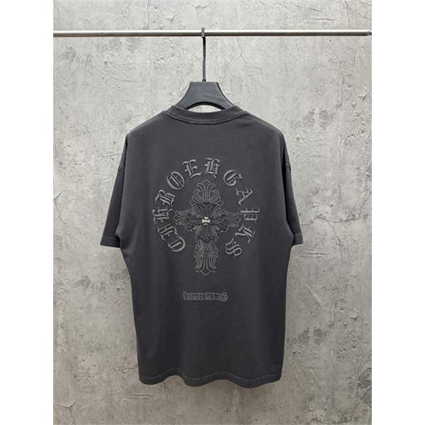 チャコールグレー 半袖カットソー Chrome Hearts クロムハーツ コピー ベーシック無地調 クルーネック リラックスフィット