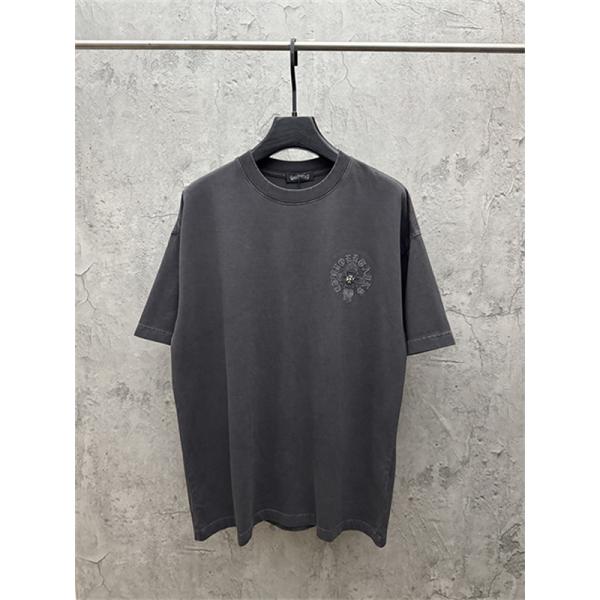 チャコールグレー 半袖カットソー Chrome Hearts クロムハーツ コピー ベーシック無地調 クルーネック リラックスフィット