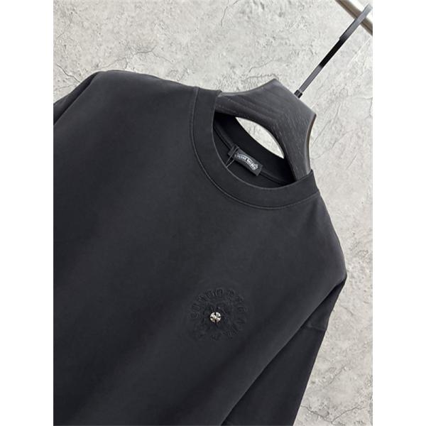 チャコールグレー 半袖カットソー Chrome Hearts クロムハーツ コピー ベーシック無地調 クルーネック リラックスフィット