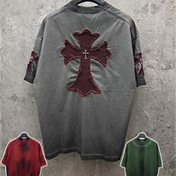 ブラックベース クロスパッチ バックデザイン オーバーサイズ 半袖Tシャツ CHROME HEARTS クロムハーツ コピー