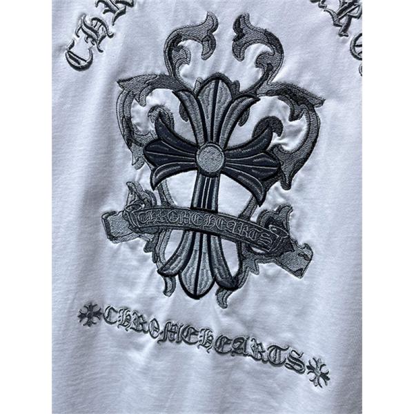 ブラック 半袖Tシャツ Chrome Hearts クロムハーツ コピー フローラルクロス背面ロゴ ゴシック英字 クルーネック ゆったりシルエット
