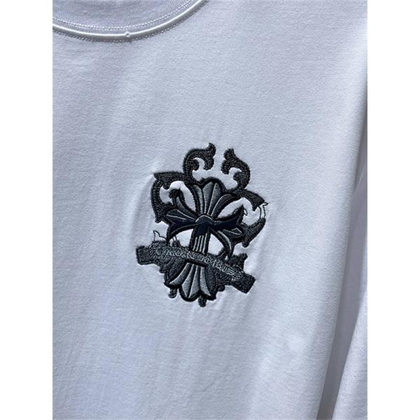 ブラック 半袖Tシャツ Chrome Hearts クロムハーツ コピー フローラルクロス背面ロゴ ゴシック英字 クルーネック ゆったりシルエット