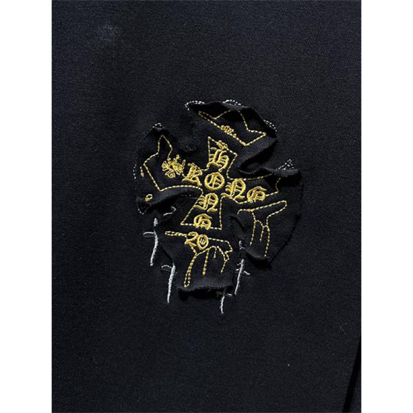 ホワイト 半袖カットソー Chrome Hearts クロムハーツ コピー ゴールドクロスグラフィック HONG KONGロゴ 丸首トップス