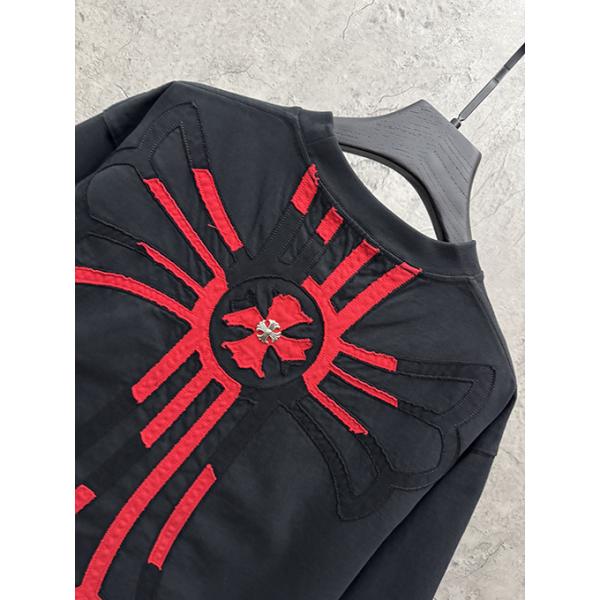 ディープグリーン 半袖Tシャツ Chrome Hearts クロムハーツ コピー 胸元サークルロゴ 同色刺繍調 クルーネック ゆったりシルエット
