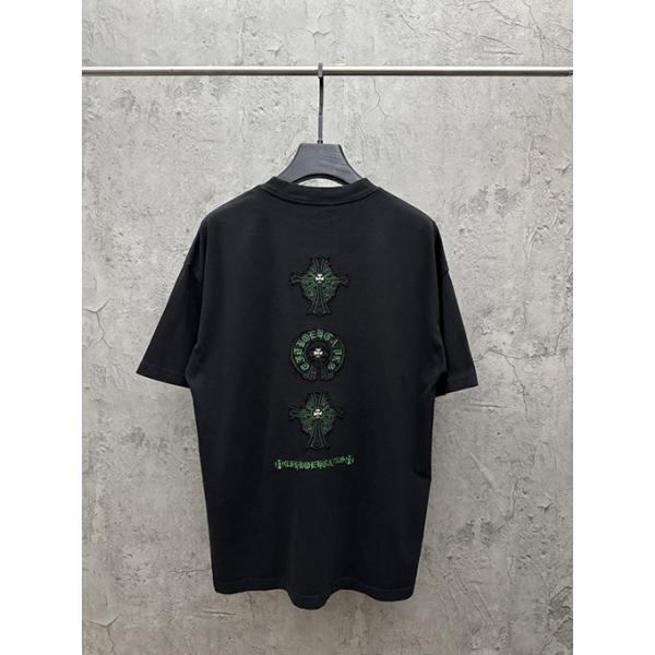 半袖Tシャツ Chrome Hearts クロムハーツ コピー フローラルクロスバックロゴ ゴシックレタリング クルーネック ゆったりシルエット