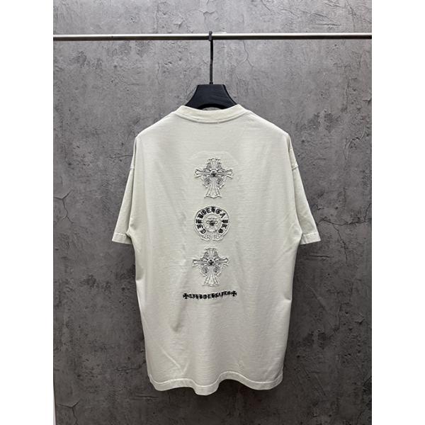 半袖Tシャツ Chrome Hearts クロムハーツ コピー フローラルクロスバックロゴ ゴシックレタリング クルーネック ゆったりシルエット
