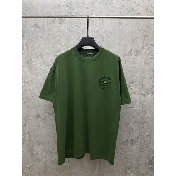 半袖Tシャツ Chrome Hearts クロムハーツ コピー フローラルクロスバックロゴ ゴシックレタリング クルーネック ゆったりシルエット