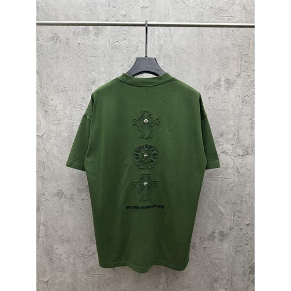 半袖Tシャツ Chrome Hearts クロムハーツ コピー フローラルクロスバックロゴ ゴシックレタリング クルーネック ゆったりシルエット