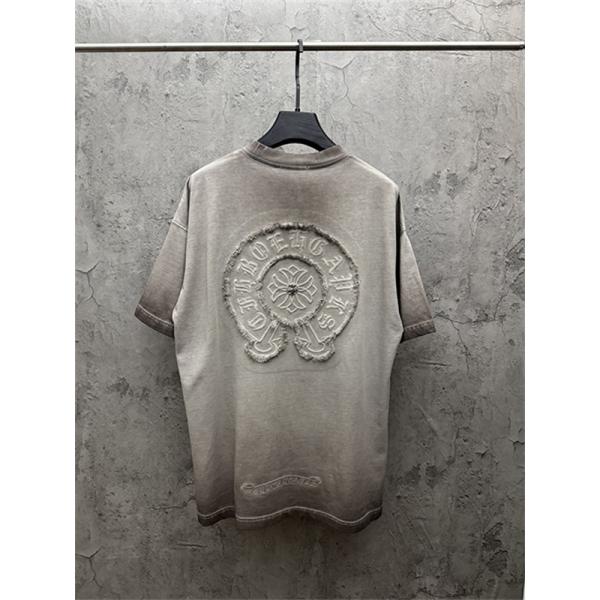ピンク 半袖カットソー Chrome Hearts クロムハーツ コピー トーンロゴ ワンポイント刺繍風 ウォッシュ加工 丸首 カジュアルトップス