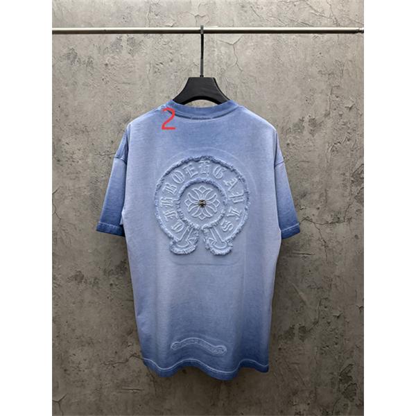 ピンク 半袖カットソー Chrome Hearts クロムハーツ コピー トーンロゴ ワンポイント刺繍風 ウォッシュ加工 丸首 カジュアルトップス
