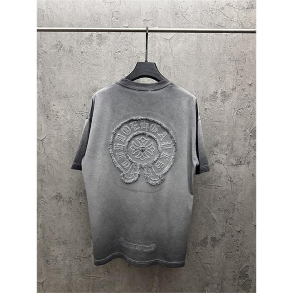 ピンク 半袖カットソー Chrome Hearts クロムハーツ コピー トーンロゴ ワンポイント刺繍風 ウォッシュ加工 丸首 カジュアルトップス