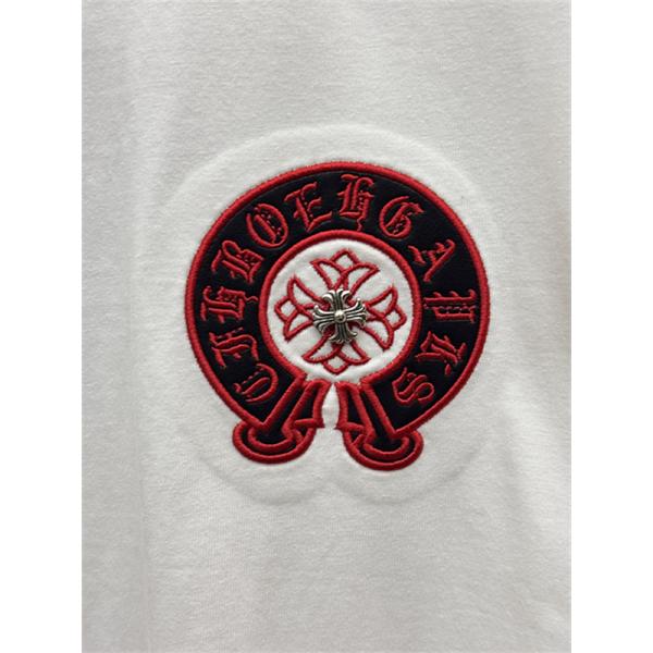 レッド 半袖Tシャツ Chrome Hearts クロムハーツ コピー 胸元サークルロゴ クルーネック ワンポイントデザイン ゆったりシルエット
