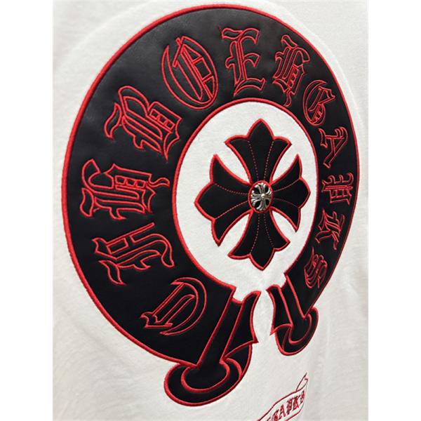 レッド 半袖Tシャツ Chrome Hearts クロムハーツ コピー 胸元サークルロゴ クルーネック ワンポイントデザイン ゆったりシルエット