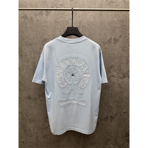  クリームベージュ 半袖Tシャツ Chrome Hearts クロムハーツ コピー 胸元グリーンサークルロゴ クルーネック ワンポイントデザイン