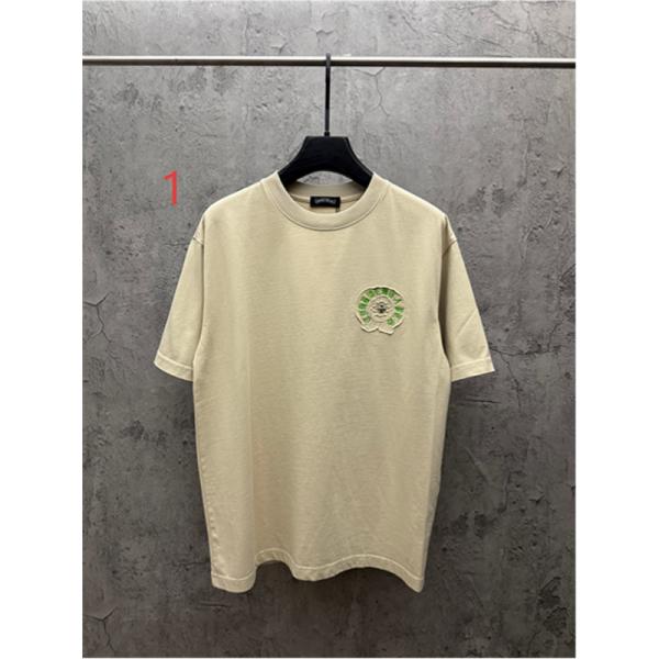  クリームベージュ 半袖Tシャツ Chrome Hearts クロムハーツ コピー 胸元グリーンサークルロゴ クルーネック ワンポイントデザイン