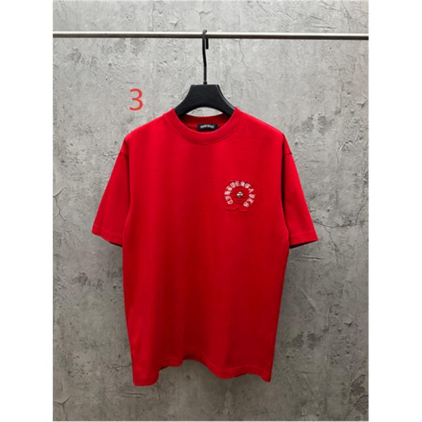  クリームベージュ 半袖Tシャツ Chrome Hearts クロムハーツ コピー 胸元グリーンサークルロゴ クルーネック ワンポイントデザイン