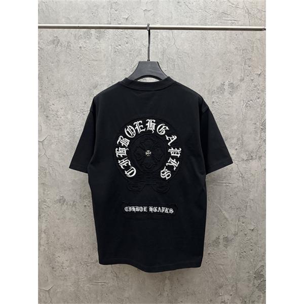 クリームベージュ 半袖Tシャツ Chrome Hearts クロムハーツ コピー 胸元グリーンサークルロゴ クルーネック ワンポイントデザイン