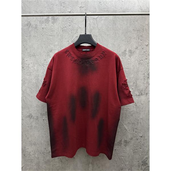 グリーン 半袖Tシャツ Chrome Hearts クロムハーツ コピー ネックゴシックロゴ ウォッシュグラデーション クロスワッペン風 ゆったりシルエット
