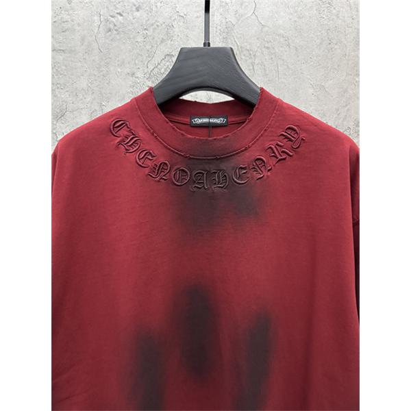 グリーン 半袖Tシャツ Chrome Hearts クロムハーツ コピー ネックゴシックロゴ ウォッシュグラデーション クロスワッペン風 ゆったりシルエット
