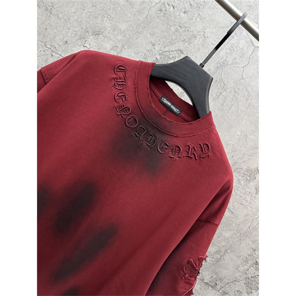 グリーン 半袖Tシャツ Chrome Hearts クロムハーツ コピー ネックゴシックロゴ ウォッシュグラデーション クロスワッペン風 ゆったりシルエット