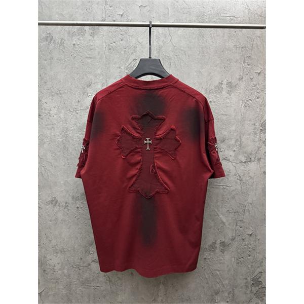 グリーン 半袖Tシャツ Chrome Hearts クロムハーツ コピー ネックゴシックロゴ ウォッシュグラデーション クロスワッペン風 ゆったりシルエット