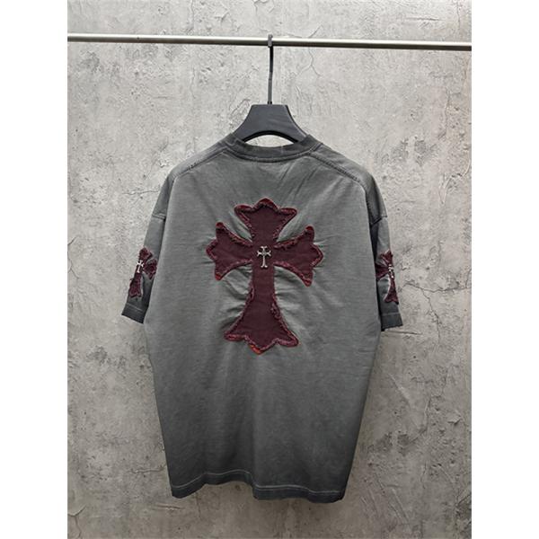 グリーン 半袖Tシャツ Chrome Hearts クロムハーツ コピー ネックゴシックロゴ ウォッシュグラデーション クロスワッペン風 ゆったりシルエット