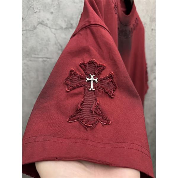 グリーン 半袖Tシャツ Chrome Hearts クロムハーツ コピー ネックゴシックロゴ ウォッシュグラデーション クロスワッペン風 ゆったりシルエット