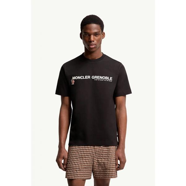 ホワイト ブラック 半袖Tシャツ MONCLER GRENOBLE モンクレール グルノーブル コピー 胸元ロゴプリント クルーネック シンプルカジュアル