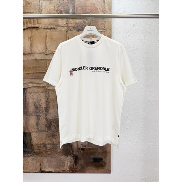 ホワイト ブラック 半袖Tシャツ MONCLER GRENOBLE モンクレール グルノーブル コピー 胸元ロゴプリント クルーネック シンプルカジュアル