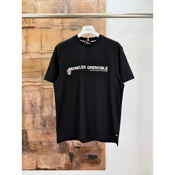 ホワイト ブラック 半袖Tシャツ MONCLER GRENOBLE モンクレール グルノーブル コピー 胸元ロゴプリント クルーネック シンプルカジュアル