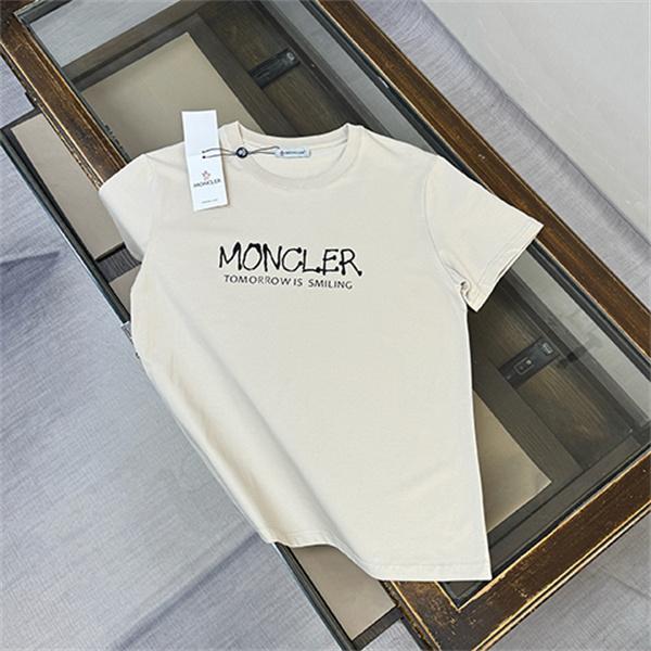 ホワイト 半袖Tシャツ MONCLER モンクレール コピー TOMORROW IS SMILINGロゴ クルーネック フロント英字プリント すっきりシルエット