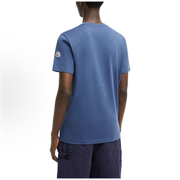 ネイビー 半袖Tシャツ MONCLER モンクレール コピー デニム胸ポケット 袖ワッペン クルーネック シンプルカジュアル