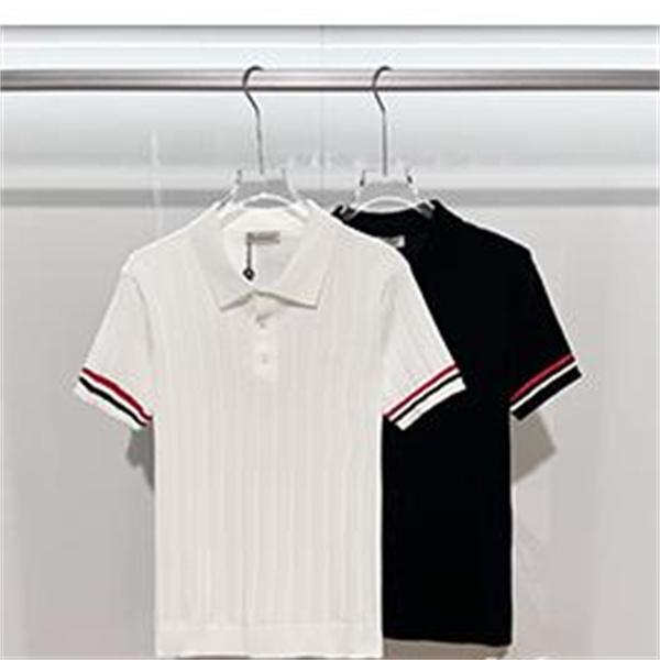 ブラック ニットポロシャツ MONCLER モンクレール コピー 袖ライン配色 リブ編み 半袖 襟付き ボタンデザイン