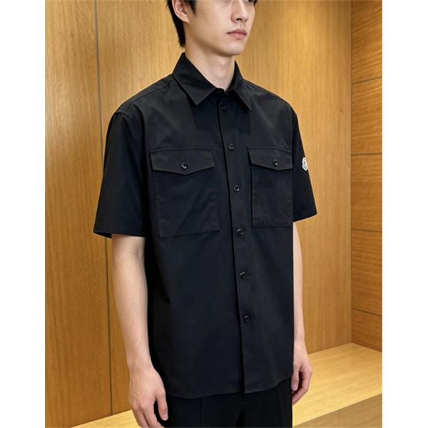 半袖シャツ MONCLER モンクレール コピー 胸ポケット付き フロントボタン 袖ワッペン 襟付き カジュアルトップス