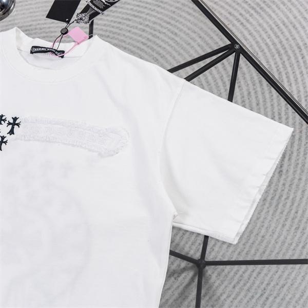 ブラック 半袖カットソー Chrome Hearts クロムハーツ コピー バックビッグクロス マルチカラー刺繍調 クルーネック ストリートトップス