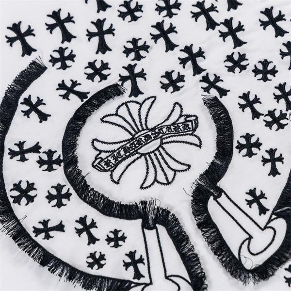 ブラック 半袖カットソー Chrome Hearts クロムハーツ コピー バックビッグクロス マルチカラー刺繍調 クルーネック ストリートトップス
