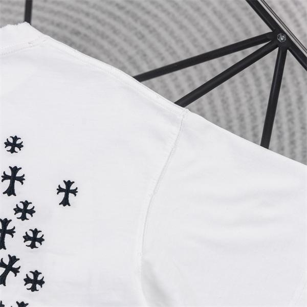 ブラック 半袖カットソー Chrome Hearts クロムハーツ コピー バックビッグクロス マルチカラー刺繍調 クルーネック ストリートトップス