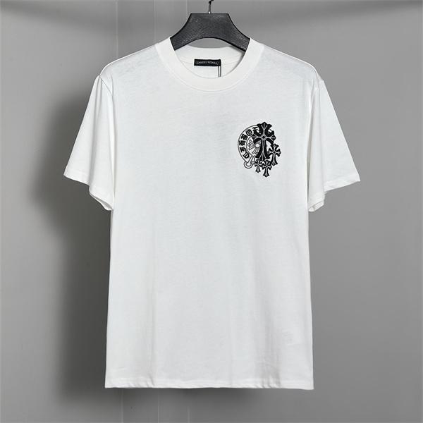 ホワイト 半袖Tシャツ Chrome Hearts クロムハーツ コピー 胸元ワンポイントロゴ バックビッグクロスグラフィック クルーネック モノトーンデザイン