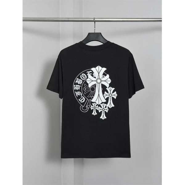 ホワイト 半袖Tシャツ Chrome Hearts クロムハーツ コピー 胸元ワンポイントロゴ バックビッグクロスグラフィック クルーネック モノトーンデザイン