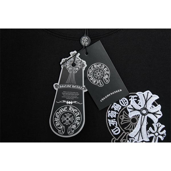 ホワイト 半袖Tシャツ Chrome Hearts クロムハーツ コピー 胸元ワンポイントロゴ バックビッグクロスグラフィック クルーネック モノトーンデザイン