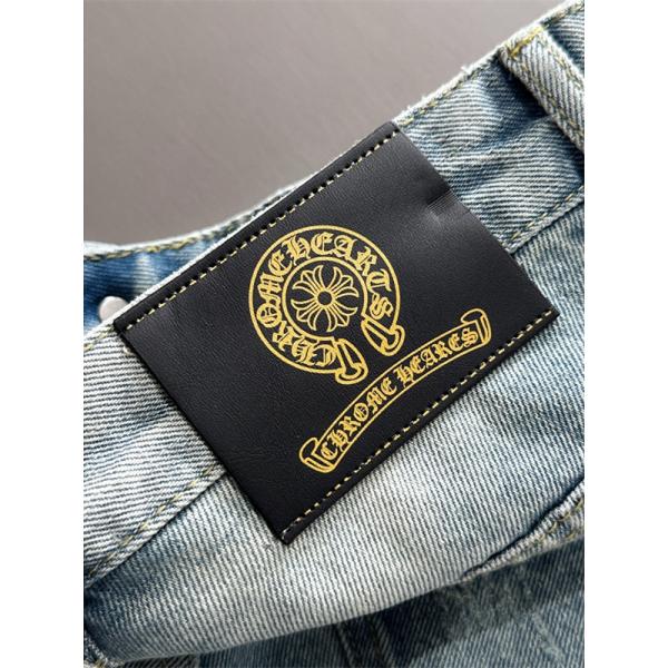 ライトブルー デニムショーツ Chrome Hearts クロムハーツ コピー マルチカラーロゴ クロスプリント ウォッシュ加工 ハーフパンツ